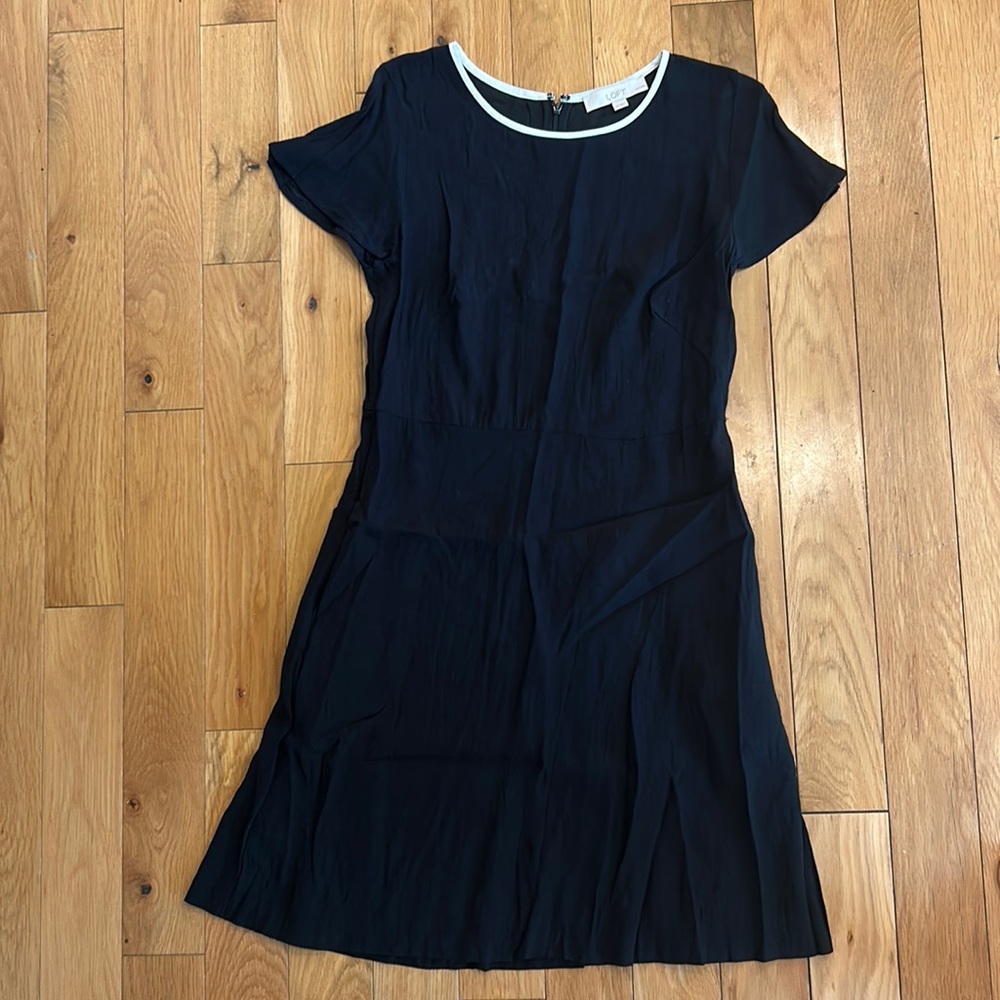 LOFT Black Mini Dress with White Trim